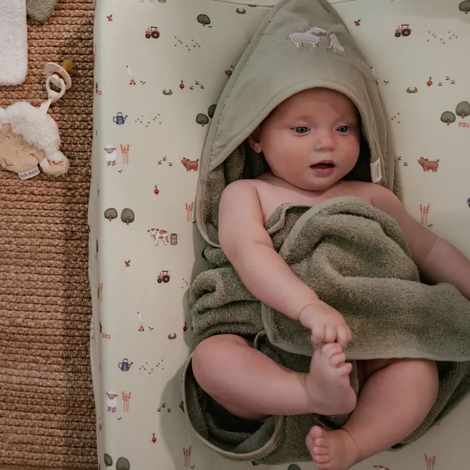 Little Dutch Badcape Baby|Omslagdoek^Badcape - Groen - 75 x 75 - Little Farm