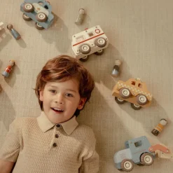 Little Dutch Rollenspel|Houten Auto's^Houten bulldozer – Blauw – Essentials