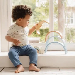 Little Dutch Stapeltoren|Houten Speelgoed^Houten Stapelregenboog - Blauw - Forest Friends