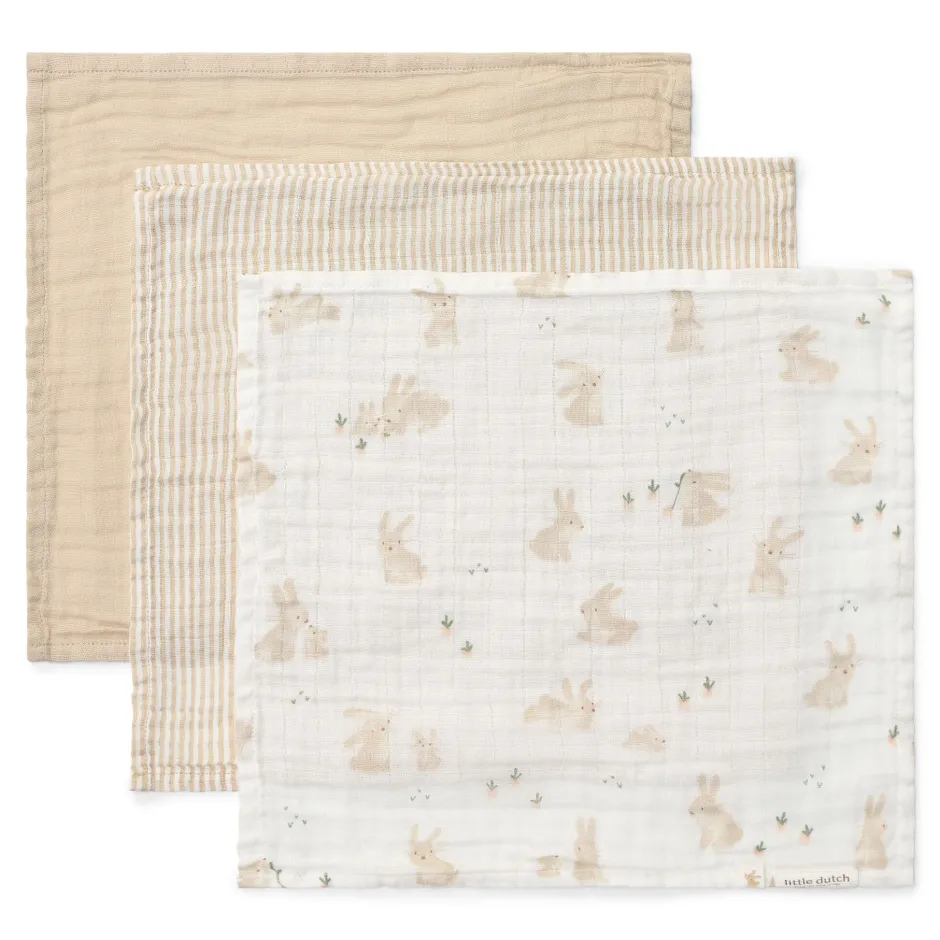 Little Dutch Verzorging Voor Onderweg|Washandjes & Monddoekjes^Monddoekjes set - Wit - Newborn Naturals - Baby Bunny