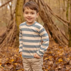 Little Dutch Jongens Kleding|Kinderkleding^Shirt lange mouw - Blauw - Zand - Forest Friends - Stripe