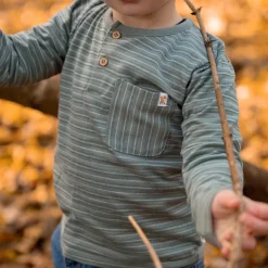 Little Dutch Jongens Kleding|Kinderkleding^Shirt lange mouw - Groen - Forest Friends - Stripe