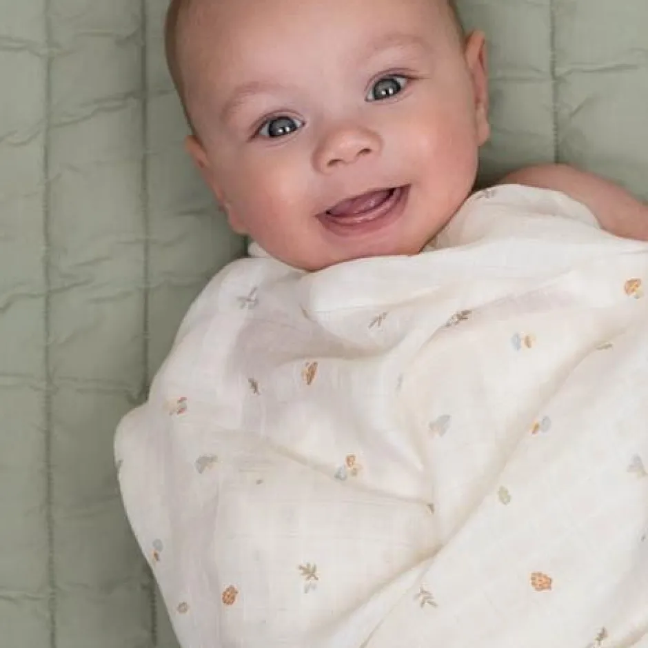 Little Dutch Hydrofiele Doeken|Omslagdoek^Swaddle - Wit - Maat 120 cm - Forest Friends - Forest Treasures