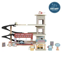 Little Dutch Houten Auto's|Houten Speelgoed^Treinbaanuitbreiding - garage