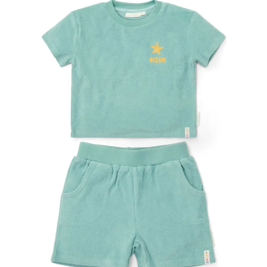 Little Dutch Zwemkleding^T-shirt en Short - Groen - Seashells and Stripes