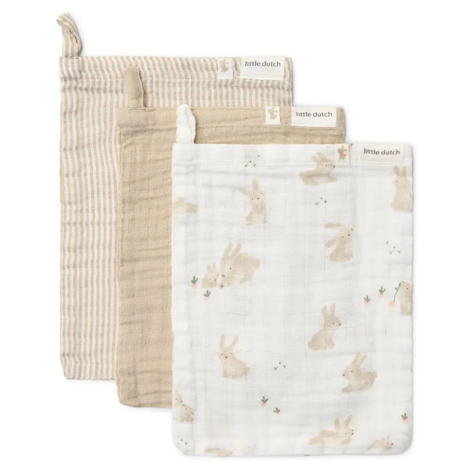 Little Dutch Washandjes & Monddoekjes^Washandjes set - Wit - Newborn Naturals - Baby Bunny